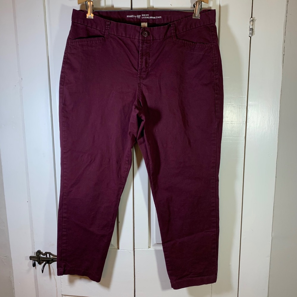Khakis by Gap Slim City Dark Maroon Burgundy Pants Womens Size 14R‎ Casual